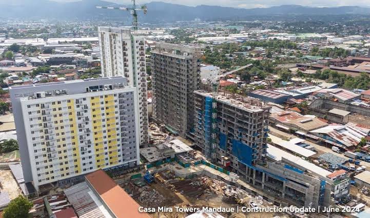 Casa Mira Towers Mandaue construction update — aerial view of Towers 1, 2, and 3