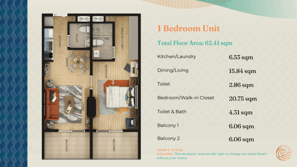 Costa Mira Mactan 1 bedroom unit floor plan
