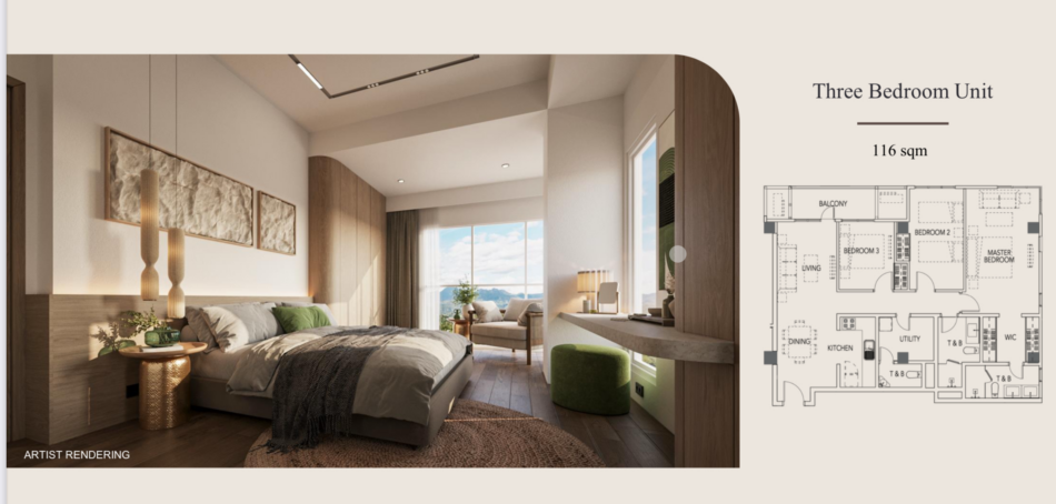 Marco Polo Parkplace 3 bedroom unit layout, 116.50 sqm
