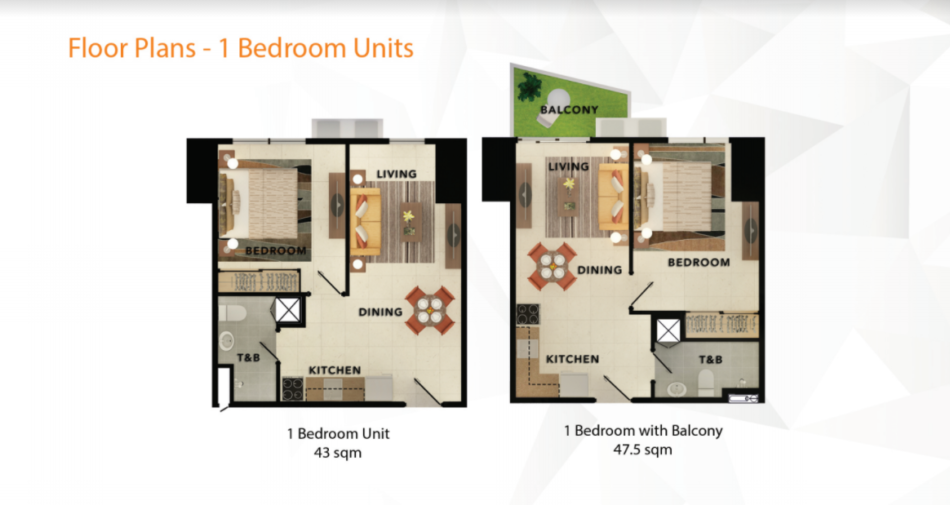Taft East Gate 1 bedroom unit floor plan, 48.12 sqm