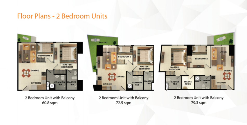 Taft East Gate 2 bedroom unit floor plan, 79.39 sqm