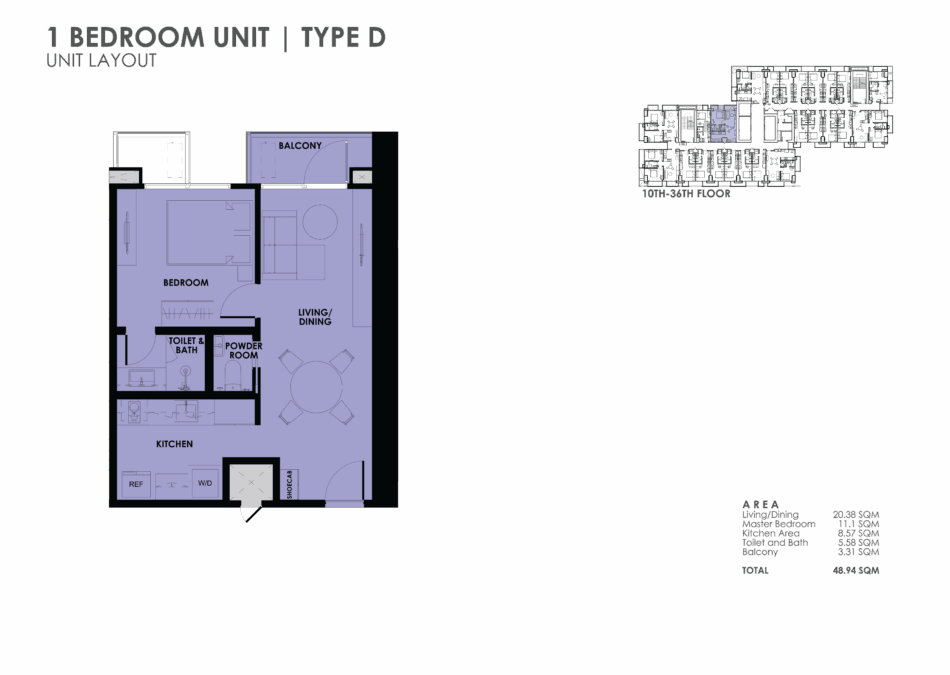 1 Bedroom Type D unit floor plan